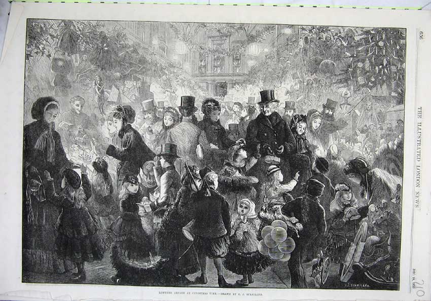 Original Old Antique Print 1870 Lowther Arcade Christmas Time Families Fine Art