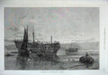 Old Antique Print 1870 British Navy Ship Wreck Sea Sailing Yacht Fine Art 19th