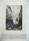 Old Antique Print Fine Art 1870 Street Silk-Weavers Quarters Lyons People 19th