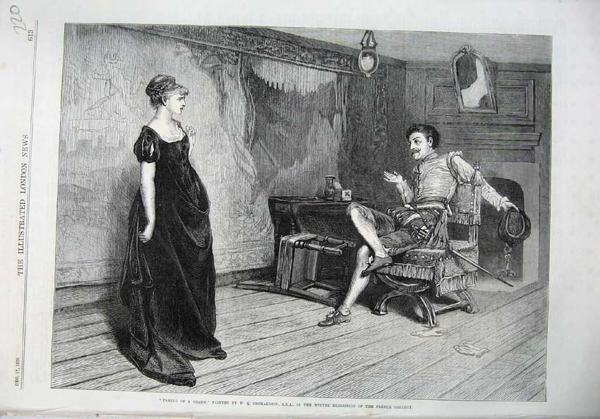 Old Antique Print Taming Shrew Man Woman 1870 Orchardson French Gallery 19th