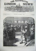 Original Old Antique Print 1870 Paris Auction Sale Fish Market Fish-Monger Art