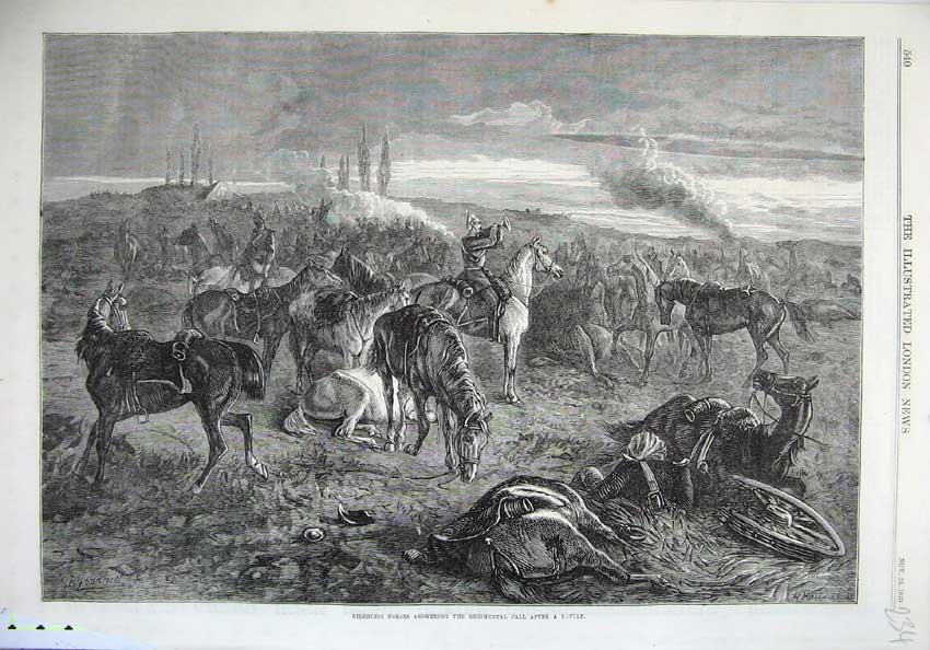 Old Antique Print 1870 Riderless Horses Regimental Call Battle Fine Art 19th