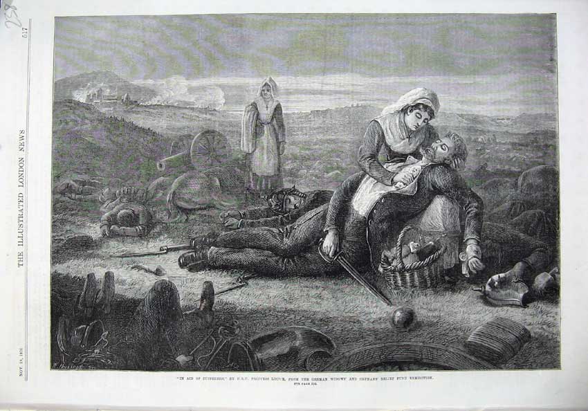 Old Antique Print 1870 War Dead Injured Battle Field Princess Louise Art 19th