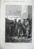 Old Antique Print 1870 Paris Volunteers Guarding Postern Fortified France 19th