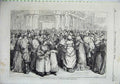 Original Old Antique Print Paris 1870 People Waiting Buy Meat Butchers Shop