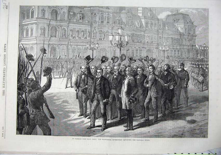 Old Antique Print 1870 Paris Provisional Government National Guard Army 19th
