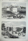 Old Antique Print 1870 Paris Porte Mailiot Gate Neuilly L'Avenue War Army 19th