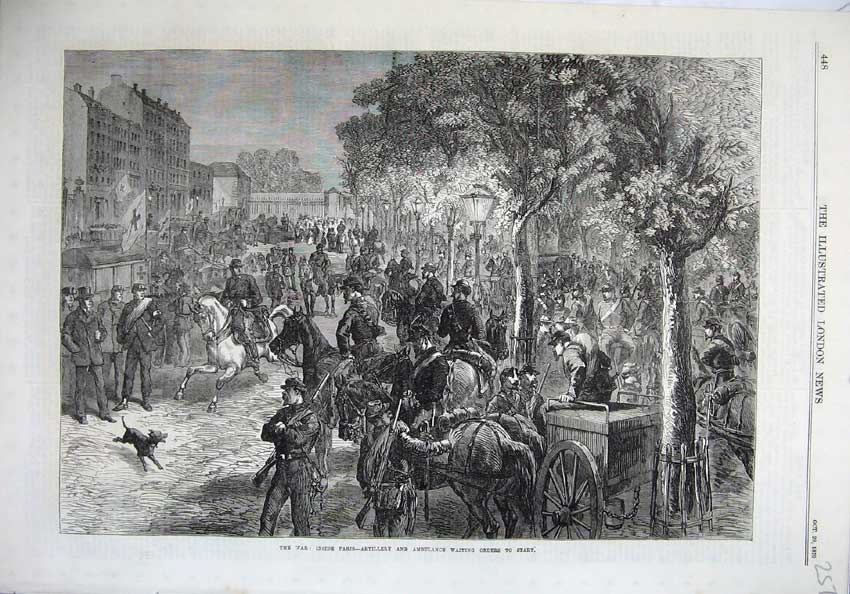 Original Old Antique Print War 1870 Paris Artillery Ambulance Army Siers Art