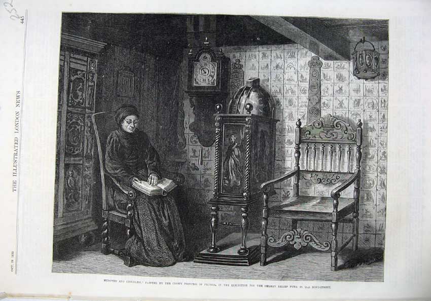 Original Old Antique Print Fine Art 1870 Woman Chair Widowed Childless Prussia