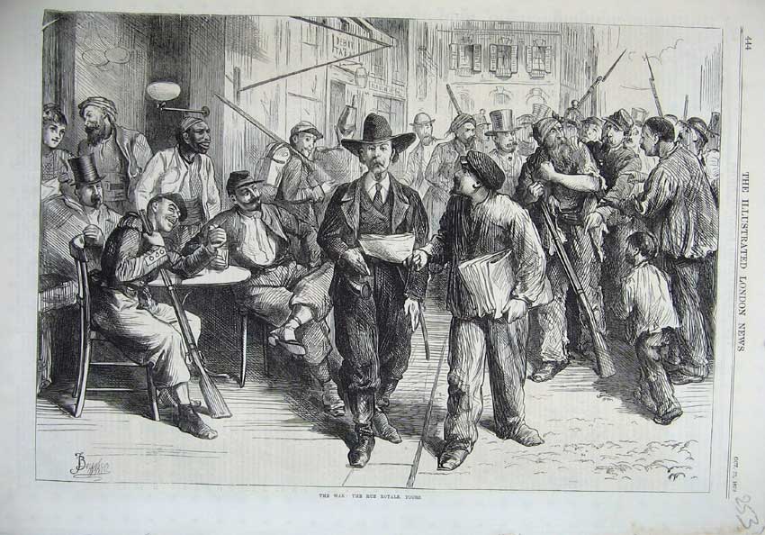 Original Old Antique Print War 1870 Rue Royale Tours Army Men Rifle Victorian