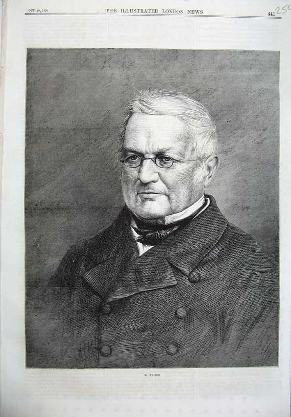 Original Old Antique Print Fine Art Portrait 1870 Man Mr Thiers 19th