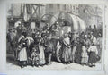 Original Old Antique Print War 1870 Arrival Provision Horse Cart Strasbourg Art