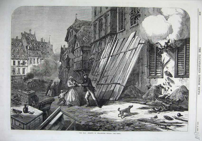 Old Antique Print 1870 War Streets Strasbourg Siege Battle Bomb Fine Art 19th