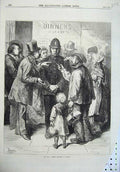 Old Antique Print 1870 War Scene French Refugees London Policeman Street 19th