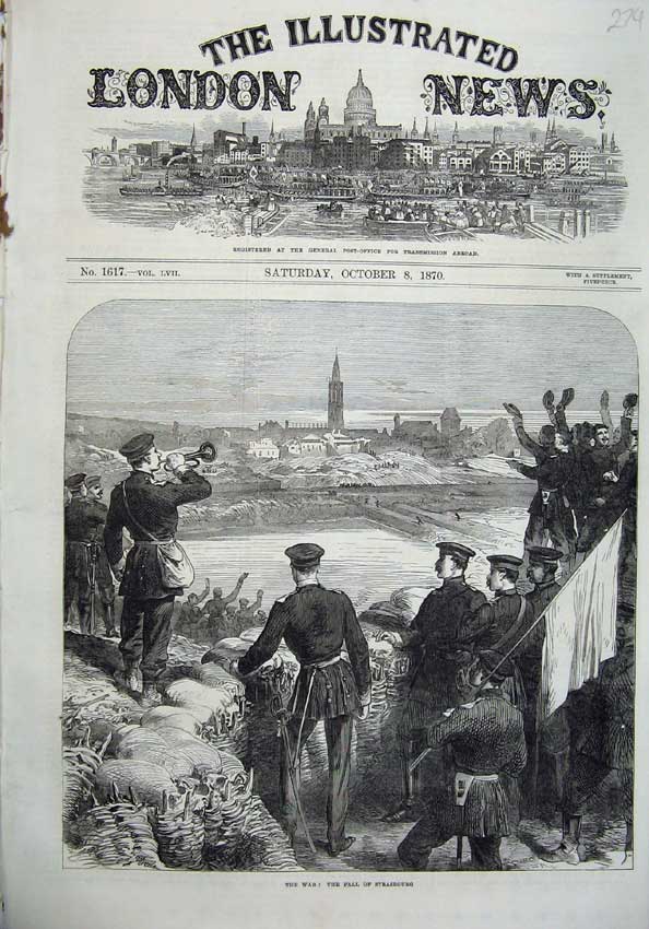 Original Old Antique Print War 1870 Fall Strasbourg Army Siers Germany Fine Art