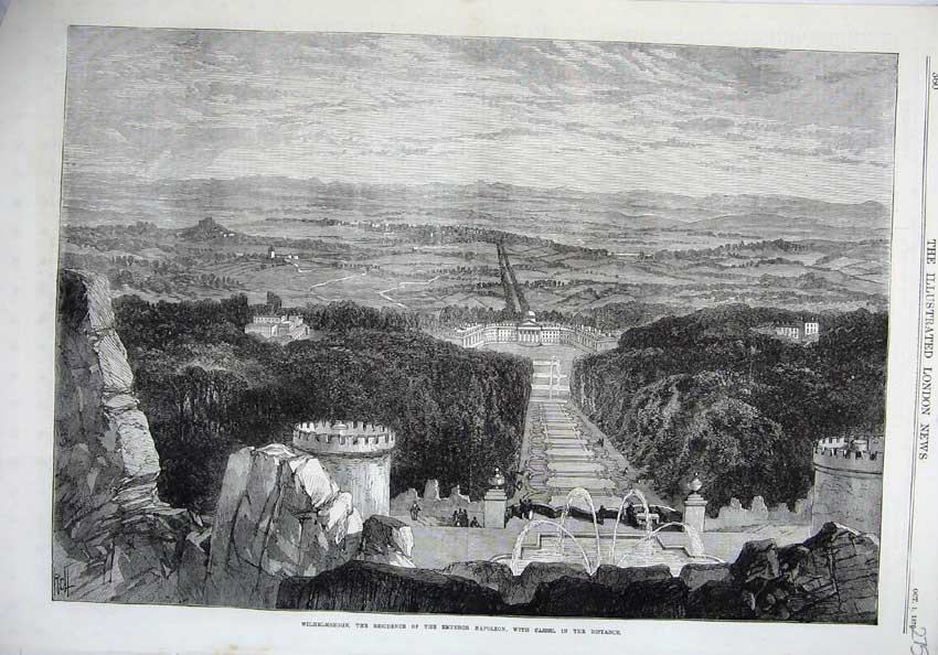 Old Antique Print 1870 Wilhelmshohe Residence Emperor Napoleon Cassel Art 19th