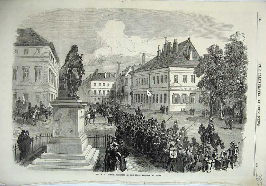 Old Antique Print War 1870 French Prisoners Place Turenne Sedan Fine Art 19th