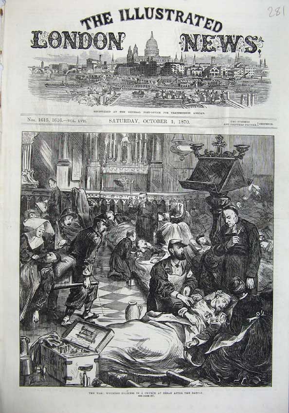 Original Old Antique Print 1870 War Wounded Siers Church Sedan Battle Fine Art