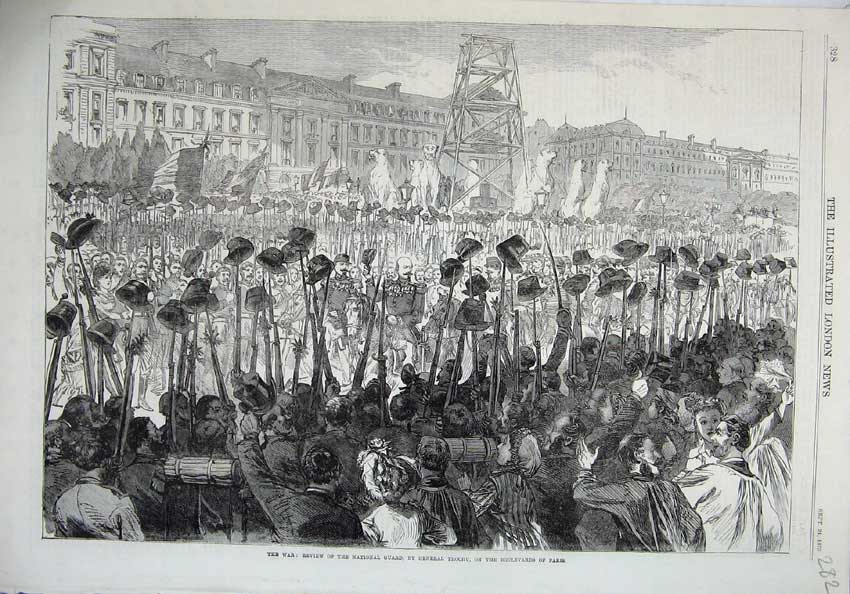 Old Antique Print War 1870 National Guard General Trochu Boulevards Paris 19th