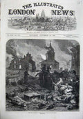 Old Antique Print War 1870 Burning Village Bazeilles Sedan Dead Fine Art 19th