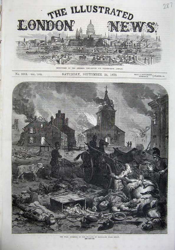 Old Antique Print War 1870 Burning Village Bazeilles Sedan Dead Fine Art 19th
