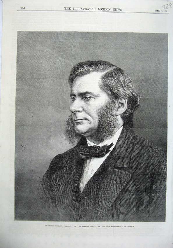 Original Old Antique Print 1870 Professor Huxley President Science Portrait Art
