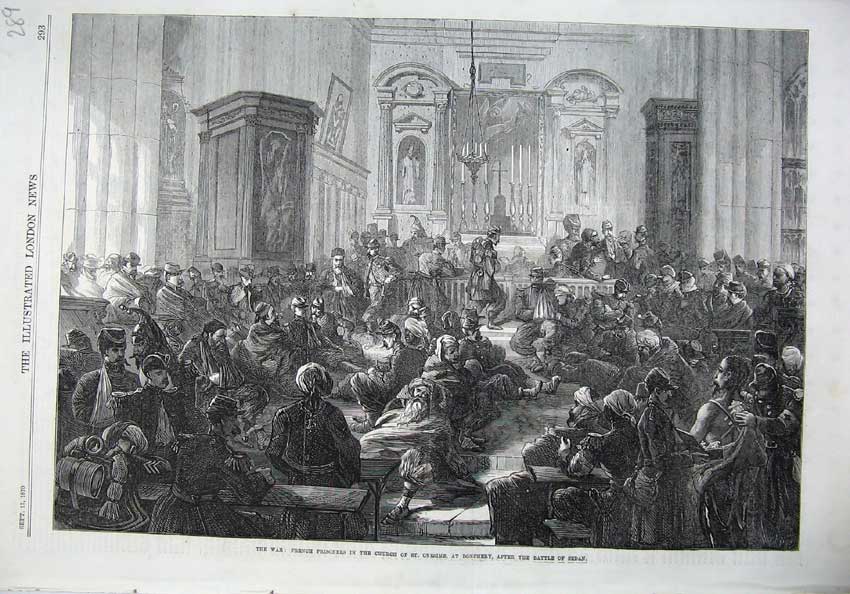 Old Antique Print War 1870 French Prisoners Church Onesime Donchery Sedan 19th