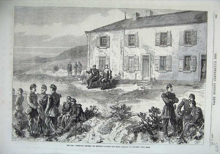 Old Antique Print War 1870 Emperor Napoleon Count Bismarck Donchery Sedan 19th