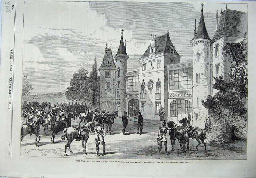 Old Antique Print War 1870 King Prussia Emperor Napoleon Chateau Bellvue 19th
