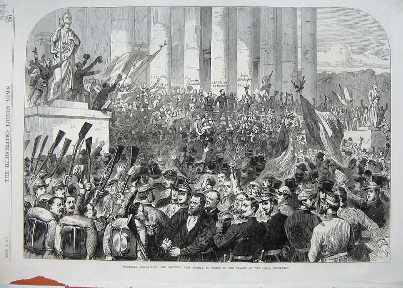 Old Antique Print 1870 Gambetta Proclaiming Palace Corps Legislatif War 19th