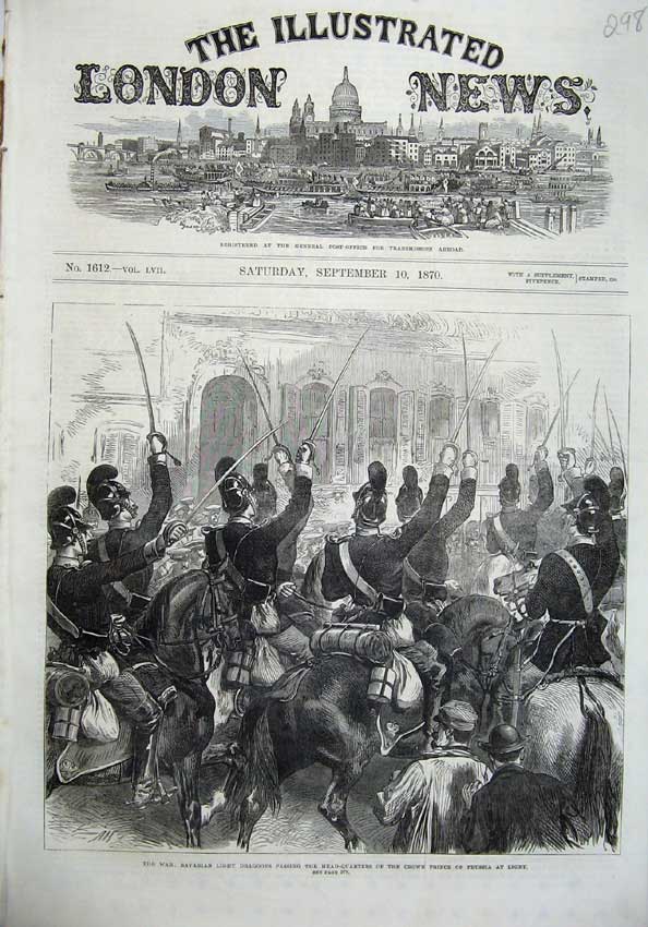 Old Antique Print 1870 War Bavarian Dragoons Crown Prince Prussia Ligny 19th