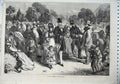 Original Old Antique Print 1870 Fine Art Kew Gardens Summer Afternoon Families