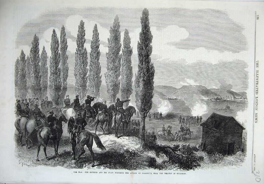Old Antique Print War 1870 Emperor Staff Attack Saarbruck Spicheren Art 19th