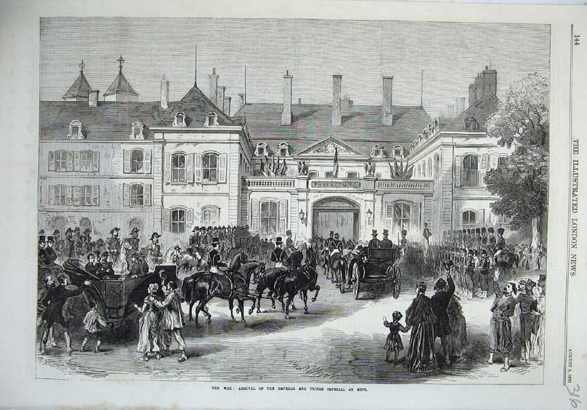 Old Antique Print 1870 War Arrival Emperor Prince Imperial Metz Horse Art 19th