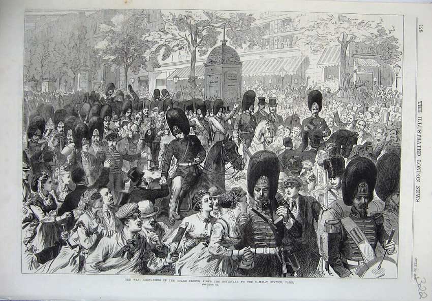 Old Antique Print 1870 War Grenadiers Guard Boulevard Railway Paris Art 19th