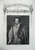 Original Old Antique Print 1870 Fine Art Portrait Sir Wlater Raleigh Zucchero