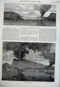 Old Antique Print 1870 View Santorin Crater Greek Islands Mountains Art 19th