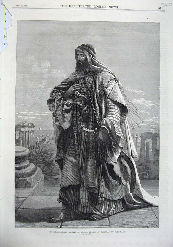 Old Antique Print 1870 Fine Art Es Salaam Sheikh Michael Musrab Palmyra 19th