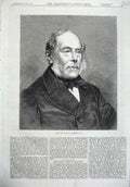 Original Old Antique Print 1870 Fine Art Portrait Earl Clarendon Nobleman 19th