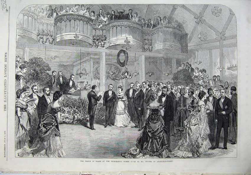 Old Antique Print 1870 Prince Wales Telegraphic Soiree Arlington-Street 19th