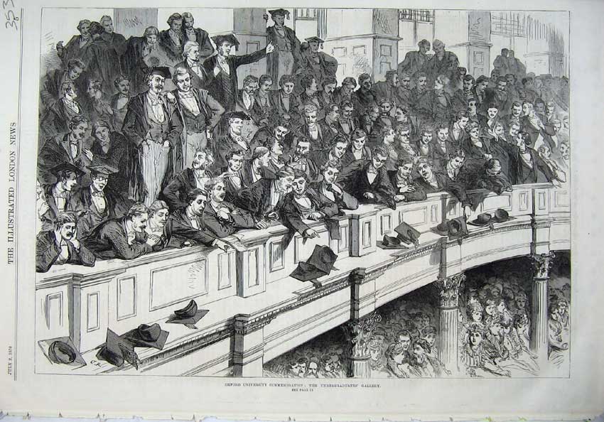 Old Antique Print 1870 Oxford University Undergraduates Gallery Fine Art 19th