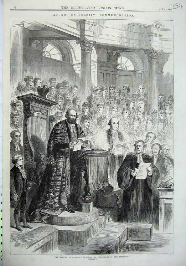 Old Antique Print 1870 Marquis Salisbury Presiding Chancellor University 19th