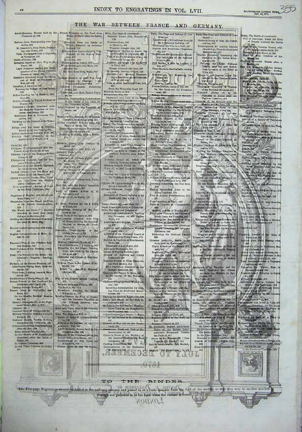 Original Old Antique Print 1870 War Between France Germany Index Engravings