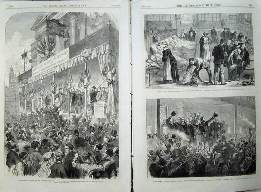 Antique Old Print Paris 1870 Pantheon National Guard Hospital Wounded War 19th