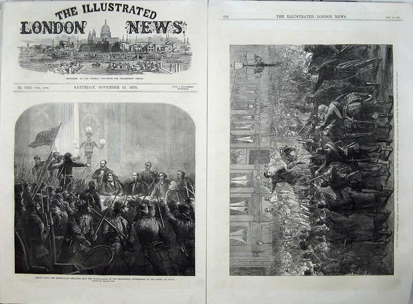 Old Antique Print Paris 1870 Republicans Council Hotel Ville War Guards 19th