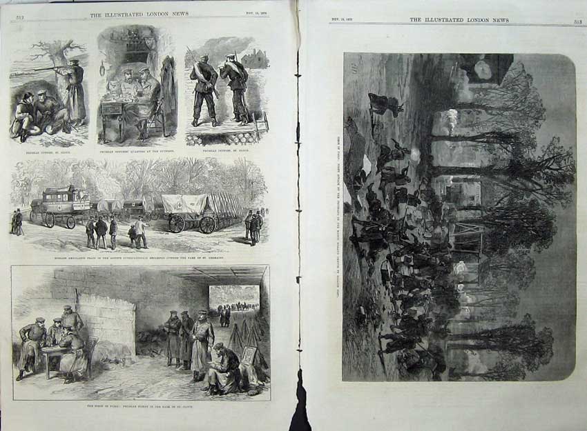Antique Old Print Siege Paris War 1870 Prussians Ambulance Germains Cloud 19th