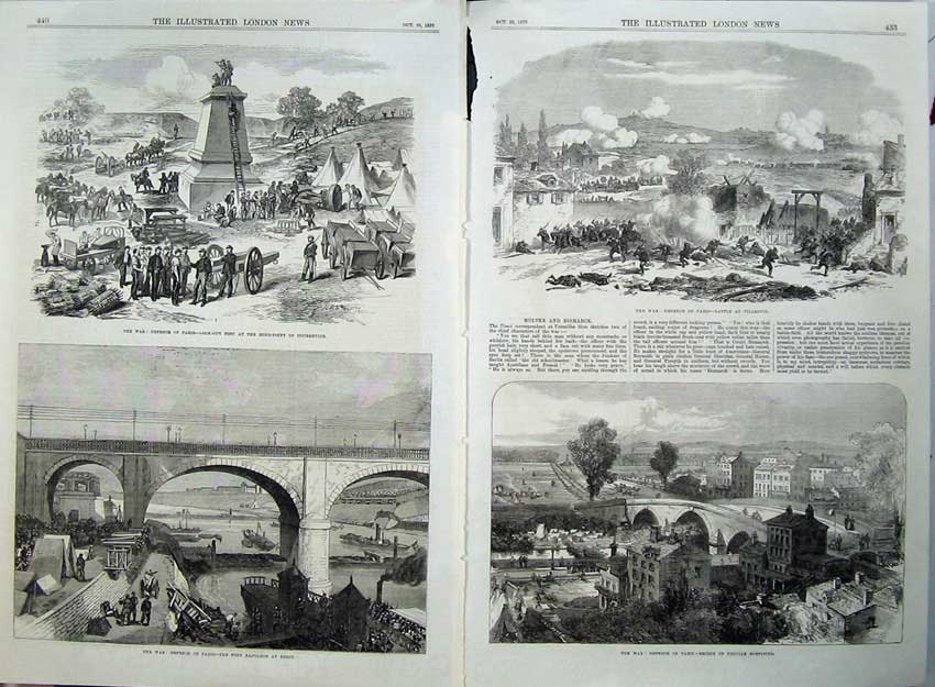 Old Antique Print War 1870 Paris Pont Napoleon Bercy Bridge Battle Art 19th