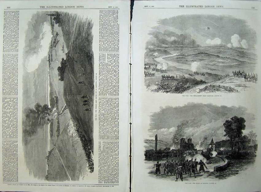 Old Antique Print War French Army 1870 Carignan Mouzon Battle Hills Art 19th