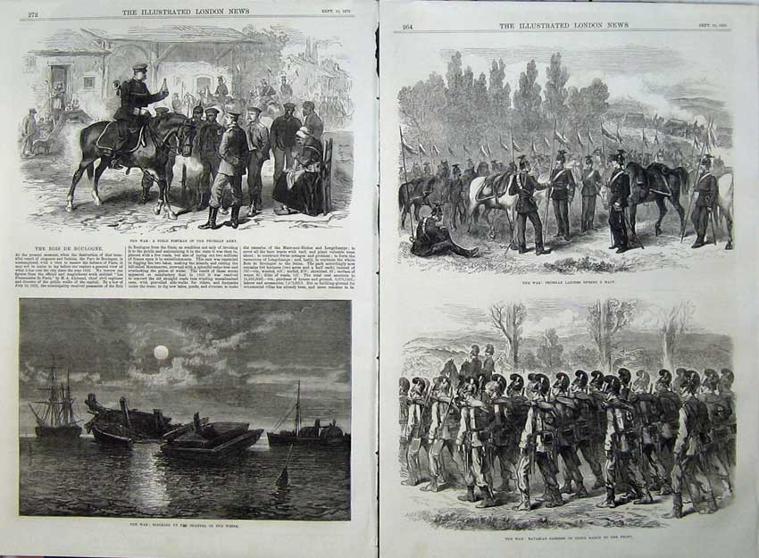 Antique Old Print War Prussian Lancers 1870 Postman Channel Weser Jaegers 19th