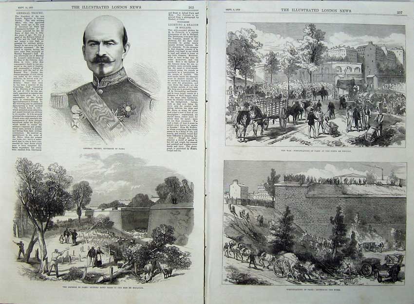 Old Antique Print General Trochu Paris 1870 Fosse Porte Neuilly France 19th